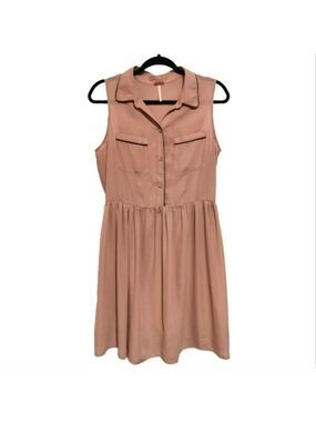 Brown Beige Midi Pleated Dress